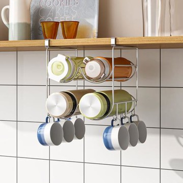 創意免打孔杯架保溫杯子置物架櫥柜下懸掛倒掛茶杯水杯分層收納架