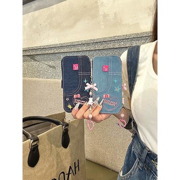 港風刺繡翻蓋牛仔適用蘋果14promax手機殼iphone13女款14pro新款12保護套11防摔14軟殼16pro硅膠小眾創意少女