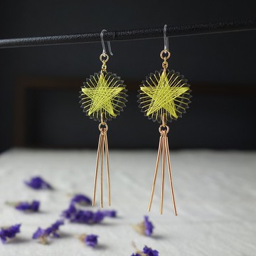 絹線製 流星垂墜耳環 / 耳夾 | 亮黃色 | 免運費
