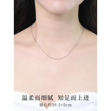 老銀匠s925銀項鏈女簡約百搭方塊素鏈無吊墜單鏈延長鏈純銀鎖骨鏈