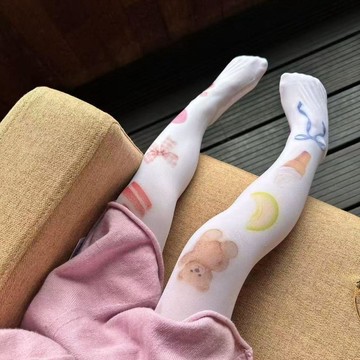 mori🎀mori兒童可愛印花連褲襪女童薄款透氣絲襪蝴蝶結圖案百搭打底襪春季
