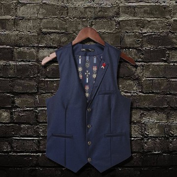 FINDSENSE MD 韓國 潮 男 時尚 職業裝紳士 素面修身 開襟背心 西裝馬甲外套 髮型師西裝外套