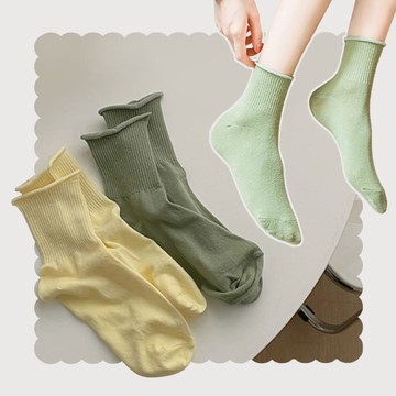 糖果色捲邊襪子 長襪 襪 中筒襪 運動襪 彈性襪 棉襪 素色襪子 長筒襪 Unicorn