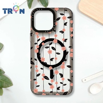 TRON IPHONE 16 PRO MAX 條紋透明小花A款 MAGSAFE 磁吸 防摔 太空殼 透黑 手機殼