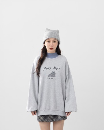 英文狗狗刺繡造型寬版衛衣 兩色售