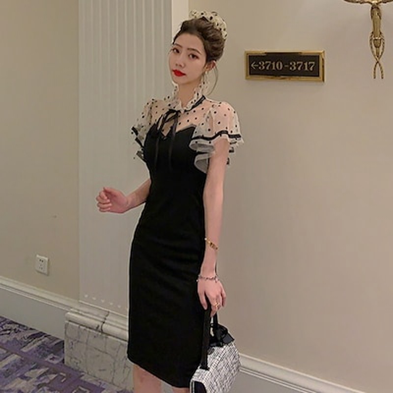 ワンピース レディース ドットチュールワンピース ビスチェ風 タイトワンピース 半袖 ハイウエスト 通販 Lineポイント最大1 0 Get Lineショッピング