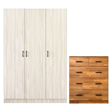 《HOPMA》大容量三門衣斗櫃組合 台灣製造 衣櫥 抽屜櫃 衣物收納櫃-白櫻桃配拼版柚木