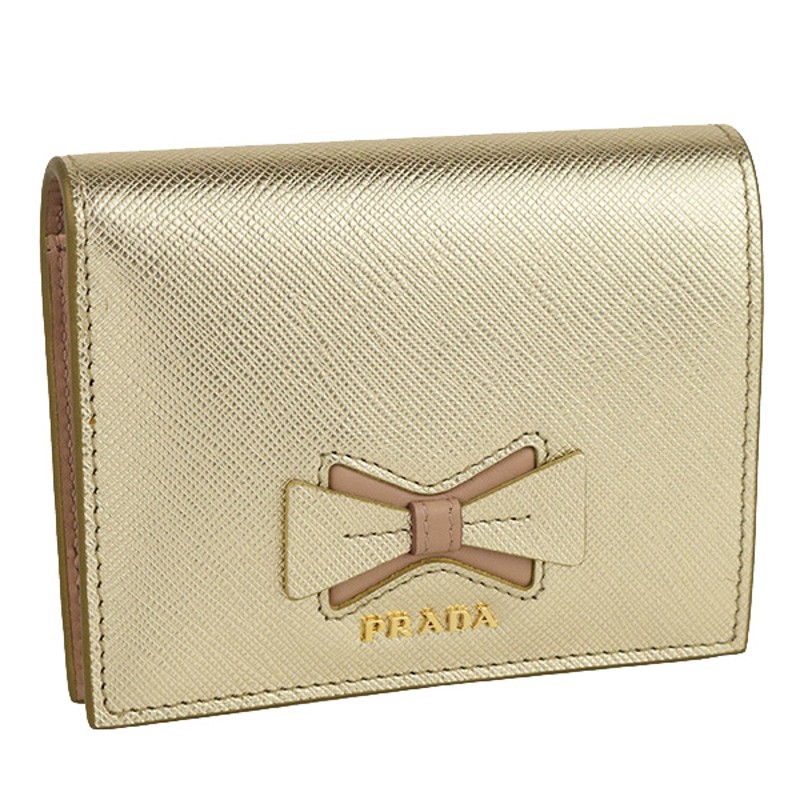 くすみ水色 PRADA 1MV204 二つ折りリボン レディース財布 未使用新品