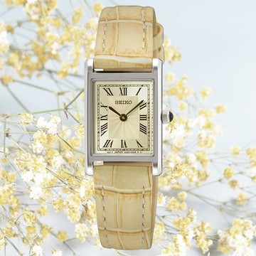 SEIKO 精工 CS系列 長方形 簡約羅馬數字 淑女石英錶-黃 SWR095P1/4N30-00H0J