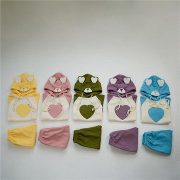 韓國童裝兒童卡通連帽衛衣套裝2023新款秋季小童韓版休閑刺繡套頭