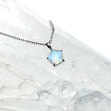星形月光石項鍊 925純銀鍍白金