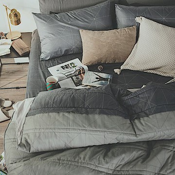 絲薇諾 MIT精梳純棉 艾維斯-黑灰 雙人加大6尺 薄床包鋪棉被套組