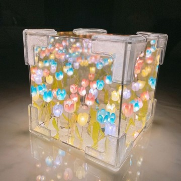 台灣現貨🌟 魔方小夜燈 魔方郁金香小夜燈 手工DIY 花海 可愛立體 小眾 創意禮物 浪漫 生日禮物 節日禮物