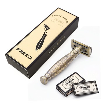 [快速出貨]【FREED】封閉式復古雙刃安全刮鬍刀 - 仿古銅蝕刻雕花 (附刀片10片) 客製化刻字 生日禮物 送禮推薦 男生禮物 現貨 摩羯座 水瓶座 禮物獨家 新品上市 情人節禮物