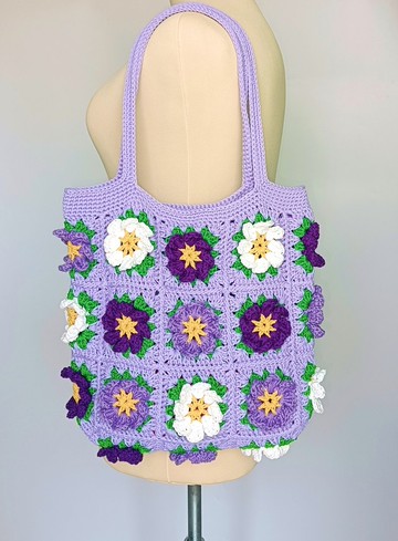 水洗繩編織包 Granny Square 花朵造型