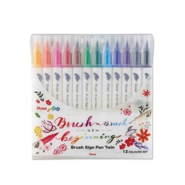 【Pentel 飛龍】雙頭柔繪筆12色套裝 /盒 SESW30C-12
