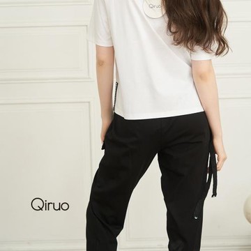 【Qiruo 奇若】春夏專櫃休閒七分褲2023C  拉鍊造型口袋