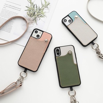 智慧型手機肩背後殼雙色卡袋附肩帶【收縮皮革】空手 JS11K