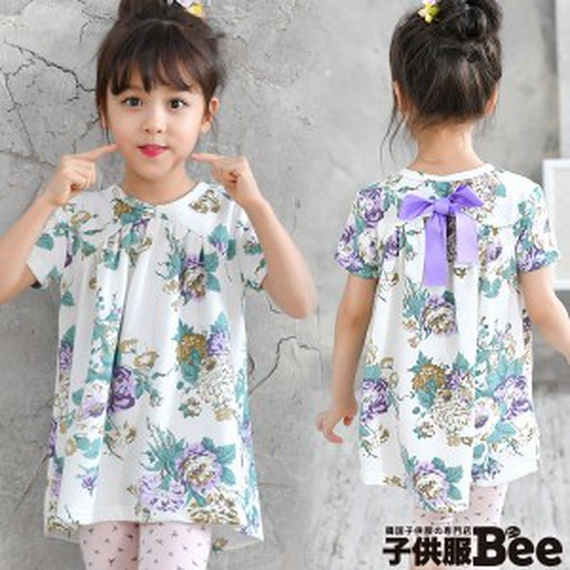 韓国子供服 半袖チュニックワンピース 韓国子ども服 韓国こども服 Bee カジュアル ナチュラル キッズ 女の子 花 Vネック 通販 Lineポイント最大1 0 Get Lineショッピング