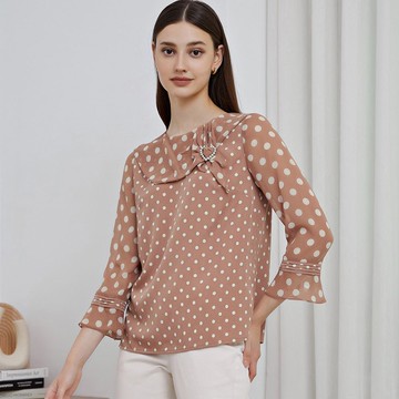 ILEY伊蕾 法式波點浪漫造型垂墜領片雪紡上衣(粉色；M-XL)1223071450