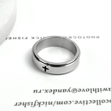 鋼戒 黑十字架旋轉外框戒指【NC263】