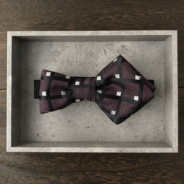 Bow Tie One-sided-loop-knot Pointed end - 深酒紅色與黑色格紋
