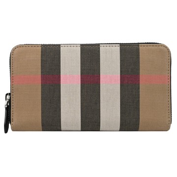 BURBERRY 8084560 英式格紋帆布經典拉鍊長夾.卡其