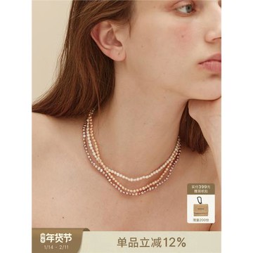 sanswood天然彩色迷你巴洛克項鏈女 法式小眾疊戴淡水珍珠鎖骨鏈