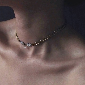 黃銅羽葉鋯石短項鏈 頸鏈