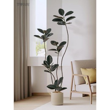 黑金剛橡皮樹仿真綠植侘寂風仿真植物室內高端輕奢落地大盆栽擺件