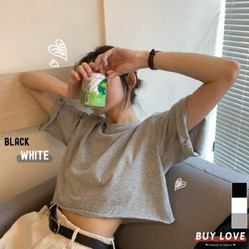 【買到戀愛】百搭不收邊素面短版棉T 短袖T恤 顯瘦上衣 女上衣 短袖t恤 短T 【FA4268】
