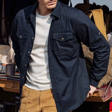 [巴黎精品] 襯衫長袖上衣-春秋純棉工裝百搭男裝3色a1fa61