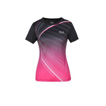 FILA官方直營 女抗UV吸濕排汗短袖圓領T恤-黑色 5TEZ-5005-BK