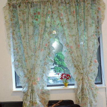 美式田園碎花免打孔窗紗臥室客廳陽臺半遮光紗簾印花成品定制窗簾