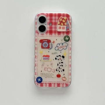 紅格紋手繪小狗插畫適用于iPhone17promax手機殼蘋果16新款15防