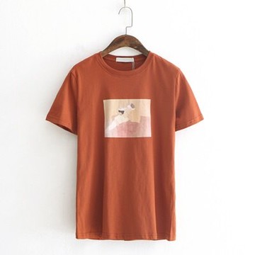 現貨+預購 短袖T恤油畫上衣-純色休閒百搭時尚女打底衫4色73sy39【獨家進口】【米蘭精品】