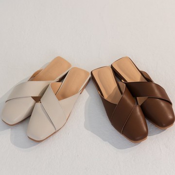 【I called Love】弧面交叉簡約皮革穆勒鞋