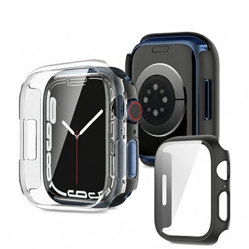 【PC+鋼化玻璃一體錶殼】適用 Apple Watch S7 S8 S9 手錶 全包覆保護殼 透明硬殼 不影響觸控