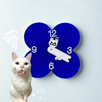 【客製化刺繡】goody貓咪/竉物 藍色花花時鐘
