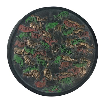 《博古珍藏》葉玄卿「百順圖」礦物彩描金墨條墨塊墨錠．498公克．早期收藏．文房四寶．底價回饋