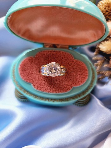 美國西洋古董飾品 / 金銀雙色爪鑲美鑽鍍金戒/復古珠寶首飾