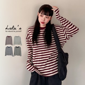 LULUS/居家慵懶撞色橫紋長袖上衣４色【A01251144】