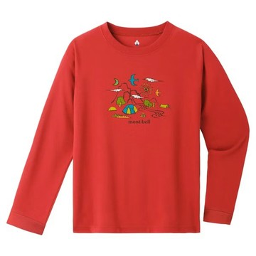 ├登山樂┤日本 mont-bell WIC.LS T KS Camping 兒童長排T  鮮紅# 1114905RD