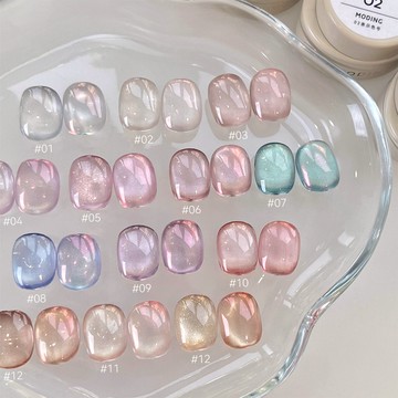 現貨｜ MODING 末町 淺夢玻璃珠貓眼12色套組 貓眼膠 高透爆閃 超值套組 貓眼凝膠 彩色罐裝膠 晶透