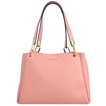 MICHAEL KORS TRISHA 浮雕LOGO皮革三層肩背包.玫瑰粉