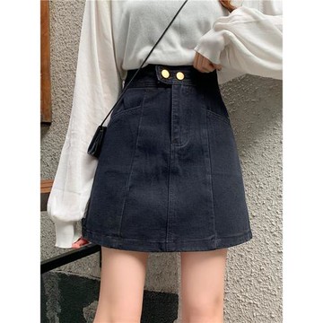 大碼牛仔裙女秋冬辣妹百搭半身裙胖mm高腰短裙遮胯顯瘦a字包臀裙