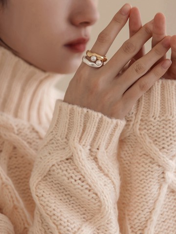 珍珠霧面微光澤不規則開口戒指