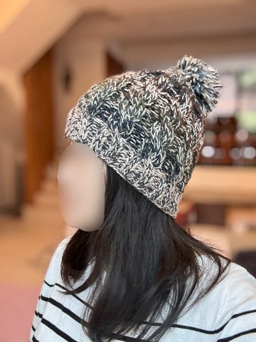 /精品/灰粉麻花毛球雜線毛球毛帽細軟美麗諾純羊毛帽手工編織北歐