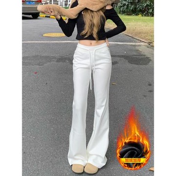 二丫yaya美式白色低腰微喇衛褲女春季新款辣妹加長運動休閑瑜伽褲