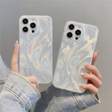 高級感羽紗適用蘋果16PROMAX創意手機殼iPhone13/12鐳射銀硬保護套